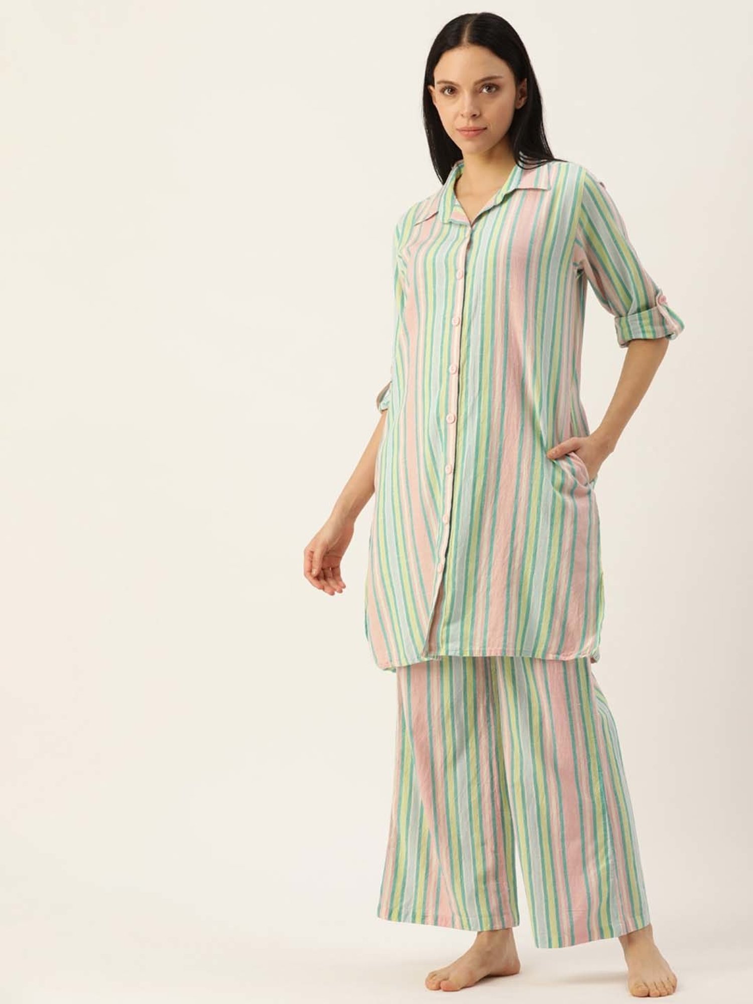 Clt.s Multicolored Cotton Striped Kurta Palazzo Set