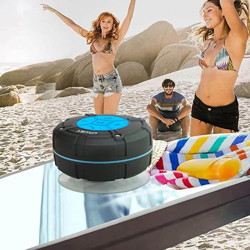 Shower Radios Waterproof Speaker with Louder HD Sound 4H Playtime Portable Wireless Speaker with Suction Cup Sturdy Hook Built in Mic for Bathroom Pool Beach Outdoor Blue