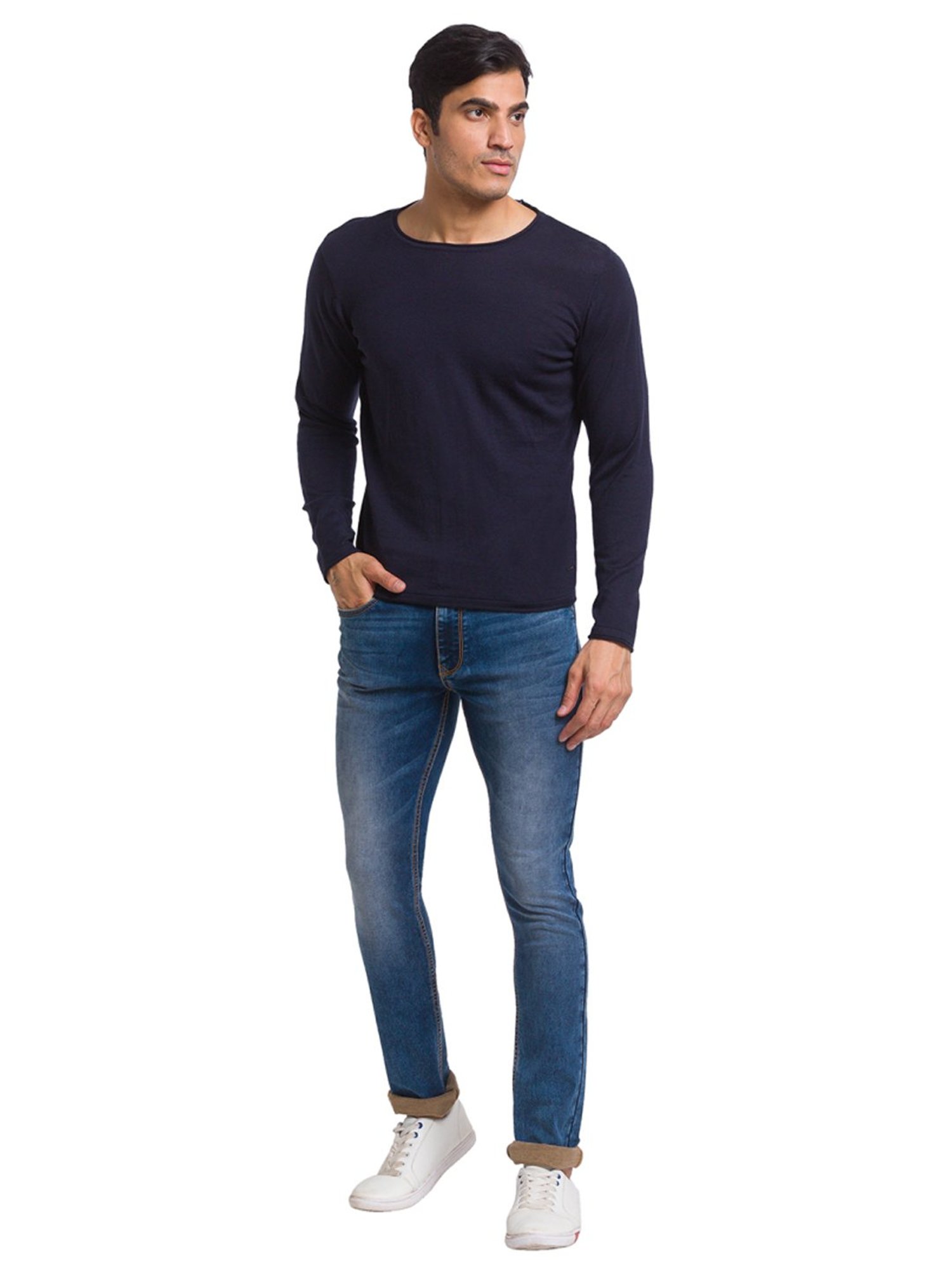 Parx Blue Cotton Regular Fit Sweaters