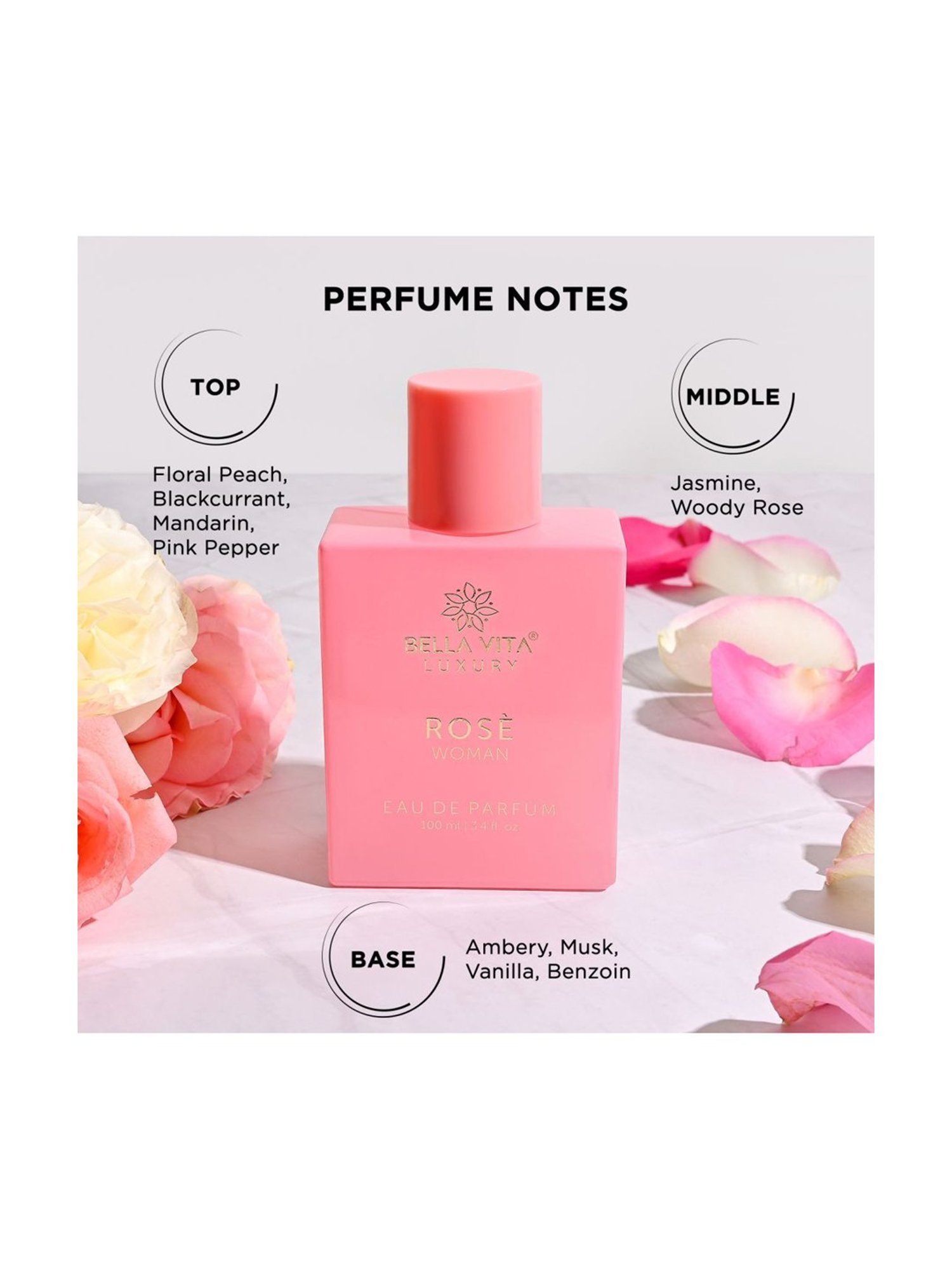 Bella Vita Luxury Rose Perfume for Women With Long Lasting Floral Fragrance - 100 ml