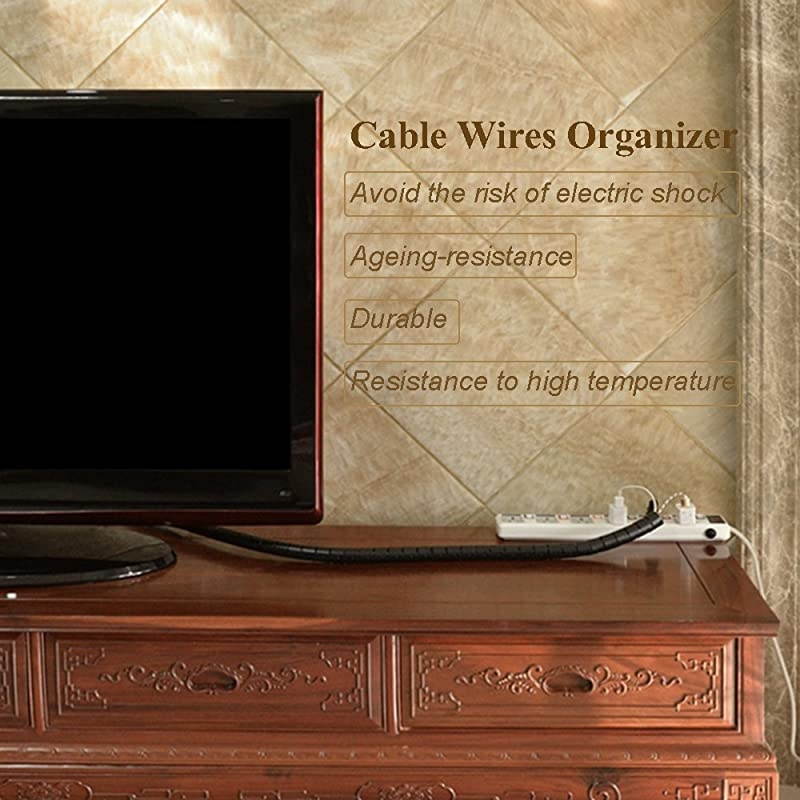 Cable Wires Organizer  Coiled Tube Cable Management PC Cinema TV Cables Sleeve with Cord Organizer Clip Hide Wires Cover Cables to Keep Desk Tidy to Protect Cable from Pets Bite Black