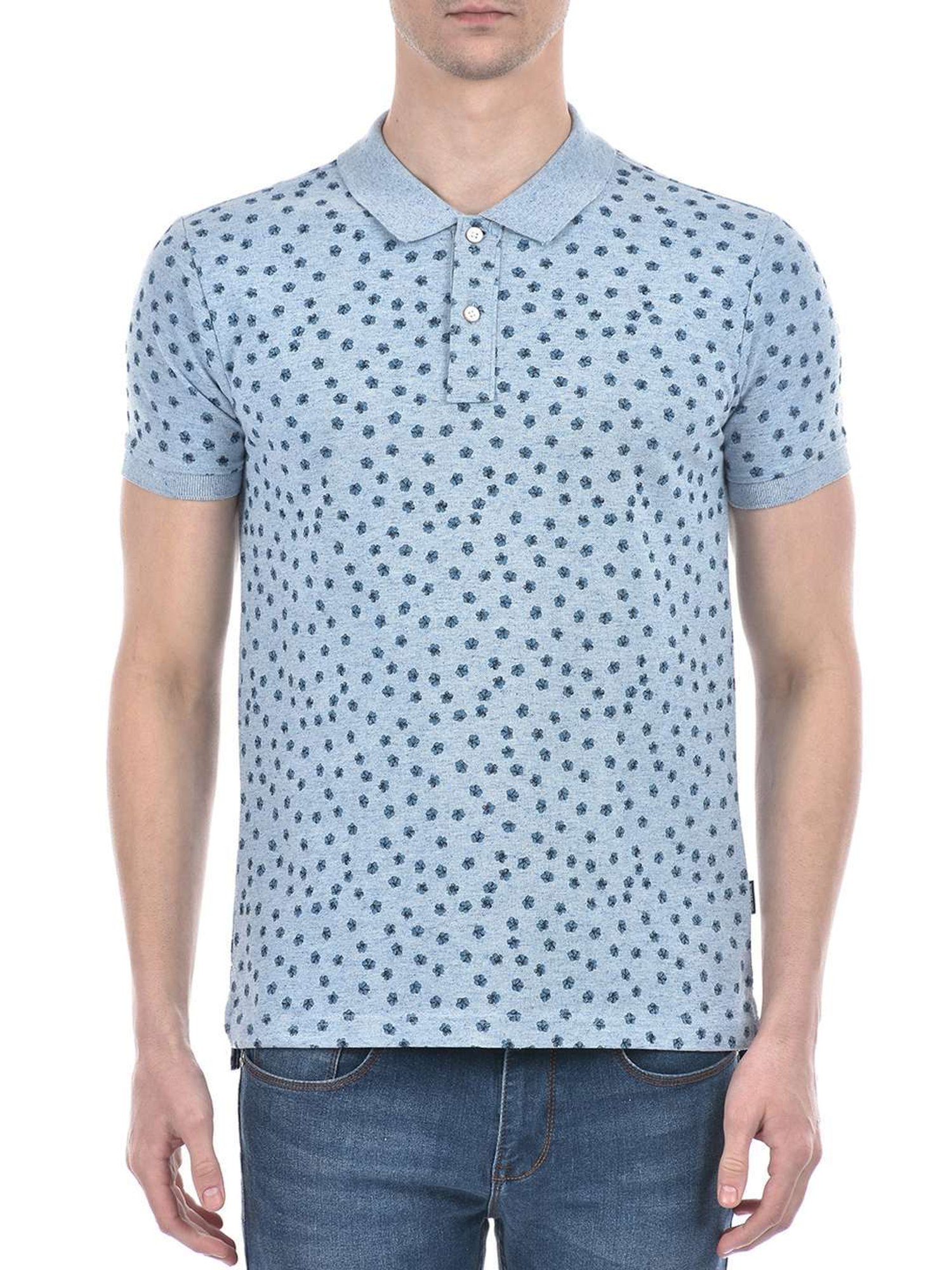 Numero Uno Sky Cotton Regular Fit Printed Polo T-Shirt