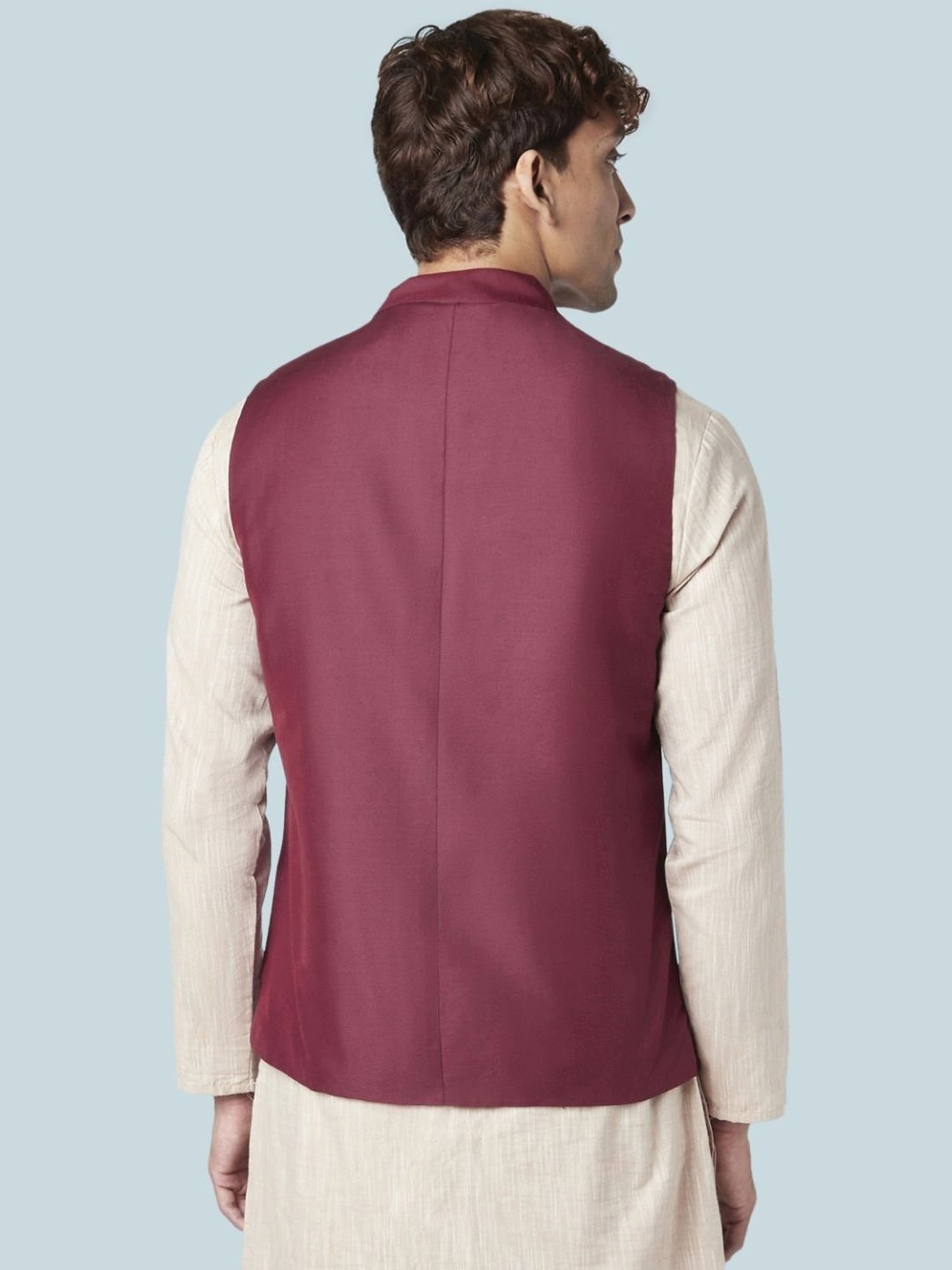Indus Route By Pantaloons Maroon Regular Fit Embroidered Nehru Jacket