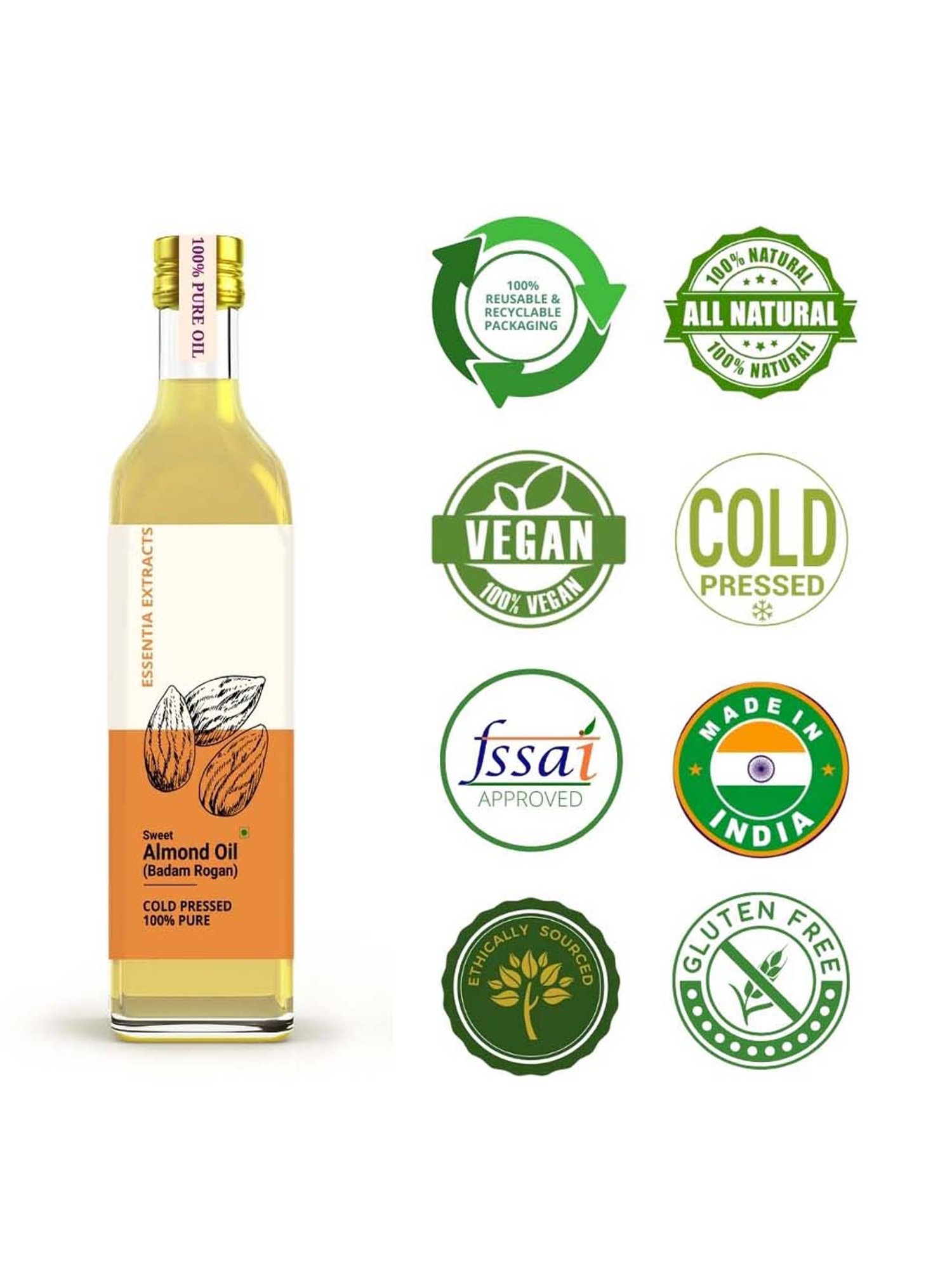 Essentia Extracts Cold-pressed Almond Oil - 500 ml