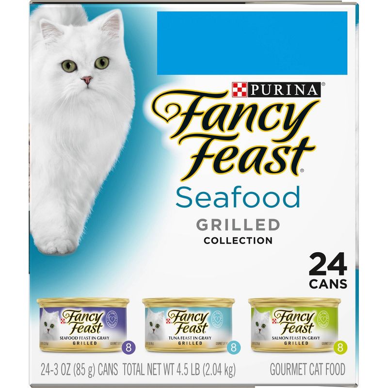 Purina Fancy Feast Grilled Gourmet Wet Cat Food Seafood Collection - 3oz/24ct Variety Pack