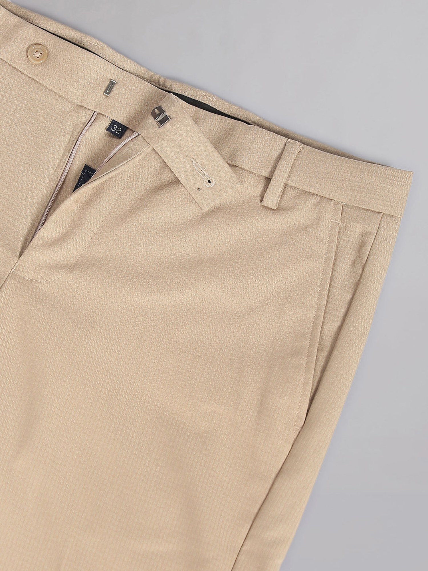 AD by Arvind Khaki Slim Fit Flat Front Trousers