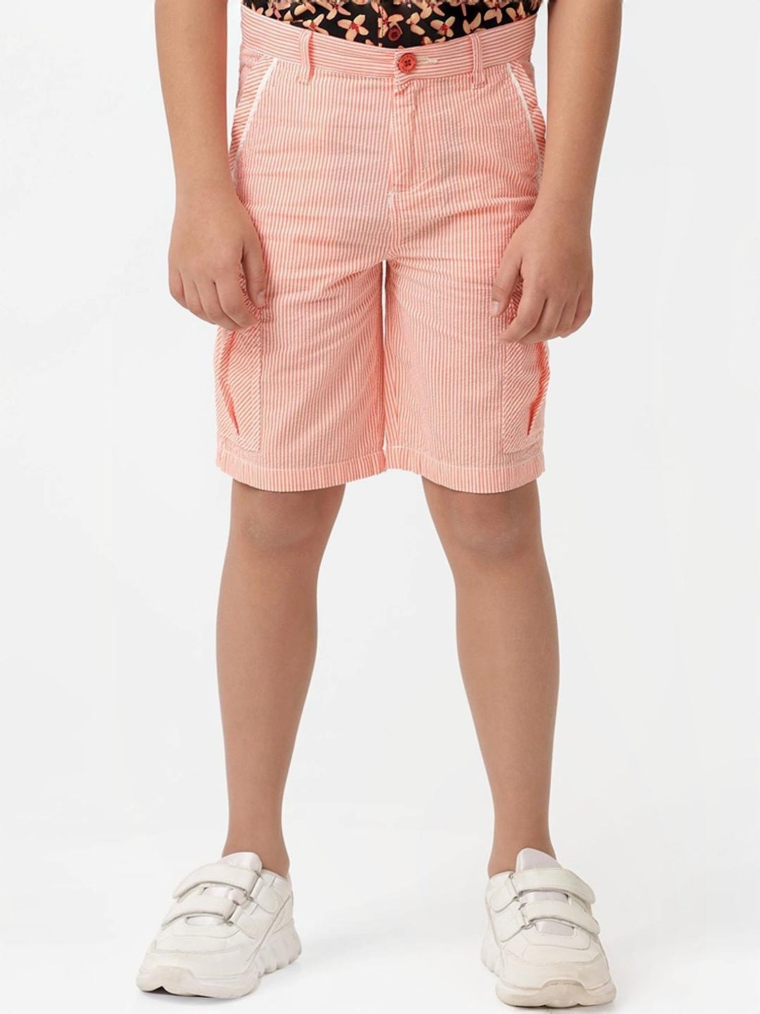 Kate & Oscar Kids Coral Cotton Striped Shorts