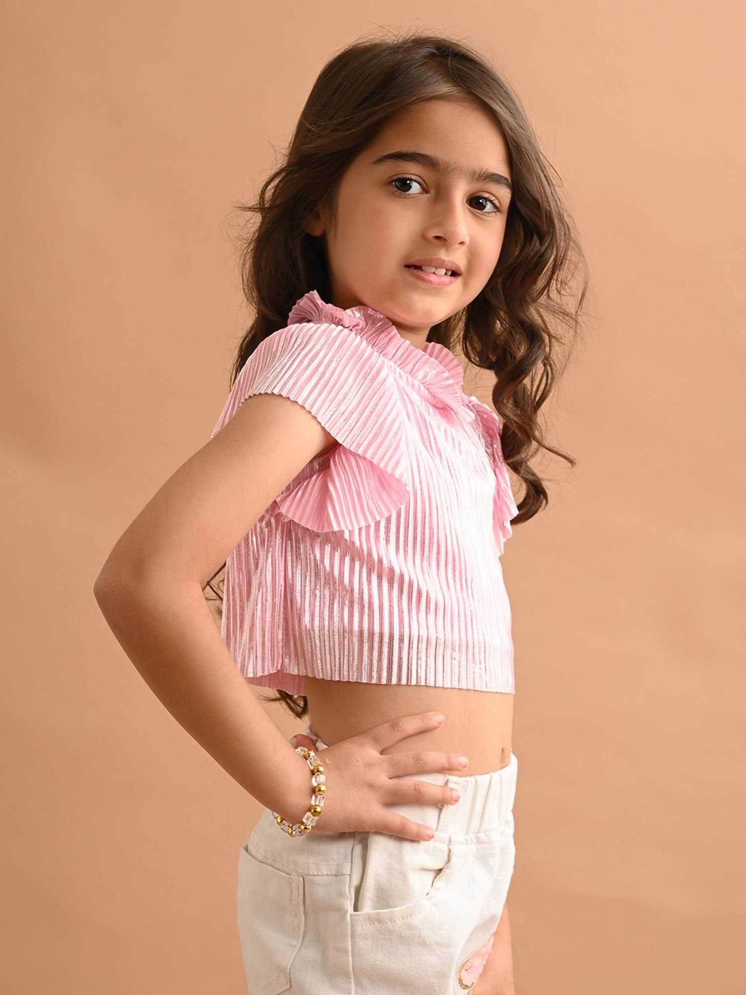 LilPicks Kids Light Pink Striped Crop Top