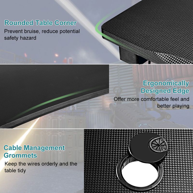 Costway Gaming Desk Computer Desk Table w/Cup Holder & Headphone Hook Gamer Workstation