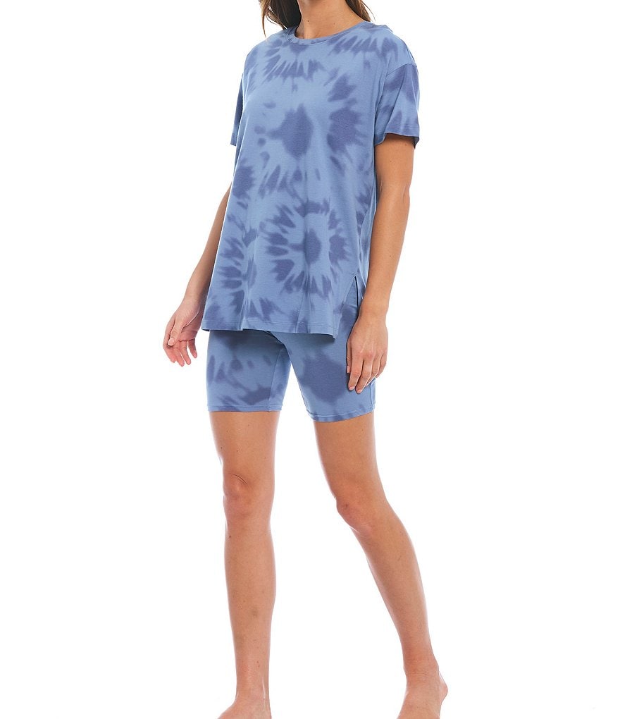 Jasmine & Ginger Tonal Tie-Dye Printed Knit Coordinating Sleep Bike Shorts