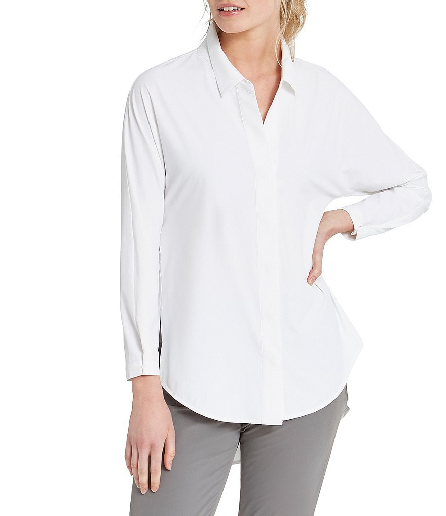 NIC + ZOE Long Sleeve Point Collar Neck Wrinkle Resistant Tech Stretch Shirt