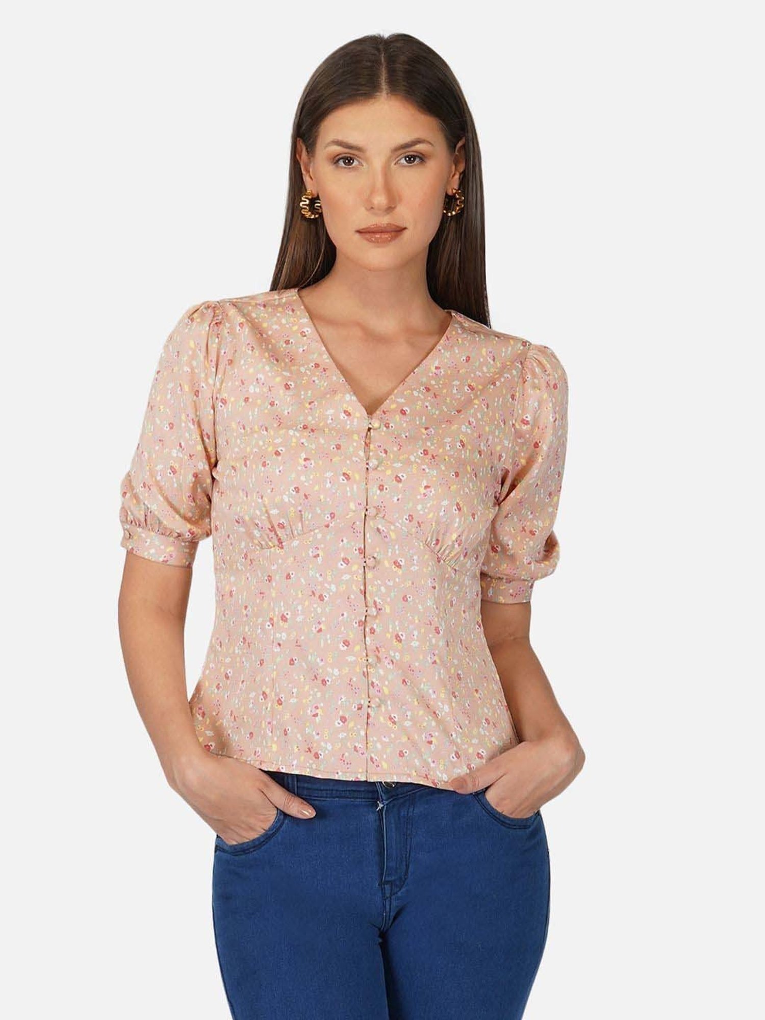 PURYS Beige Printed Top