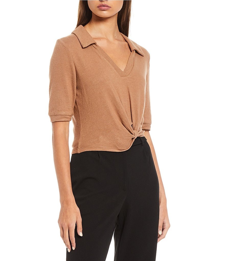 June & Hudson Twist Front Short Sleeve Top