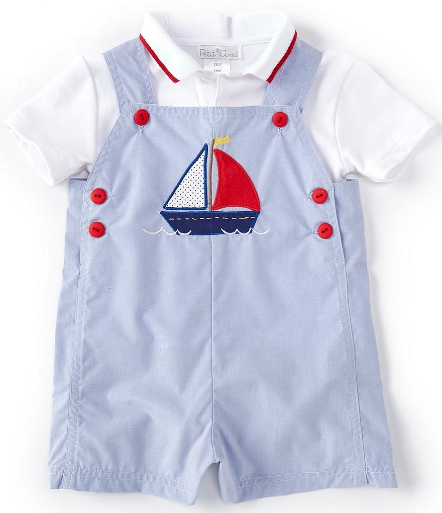 Petit Ami Baby Boys 3-24 Months Short-Sleeve Polo & Sailboat Applique Overall Set