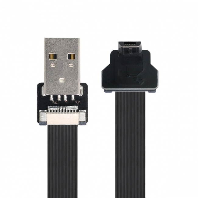 Jimier 0.2M Down Angled USB 2.0 Type-A Male to Micro USB 5Pin Male Data Flat Slim FPC Cable for FPV & Disk & Phone