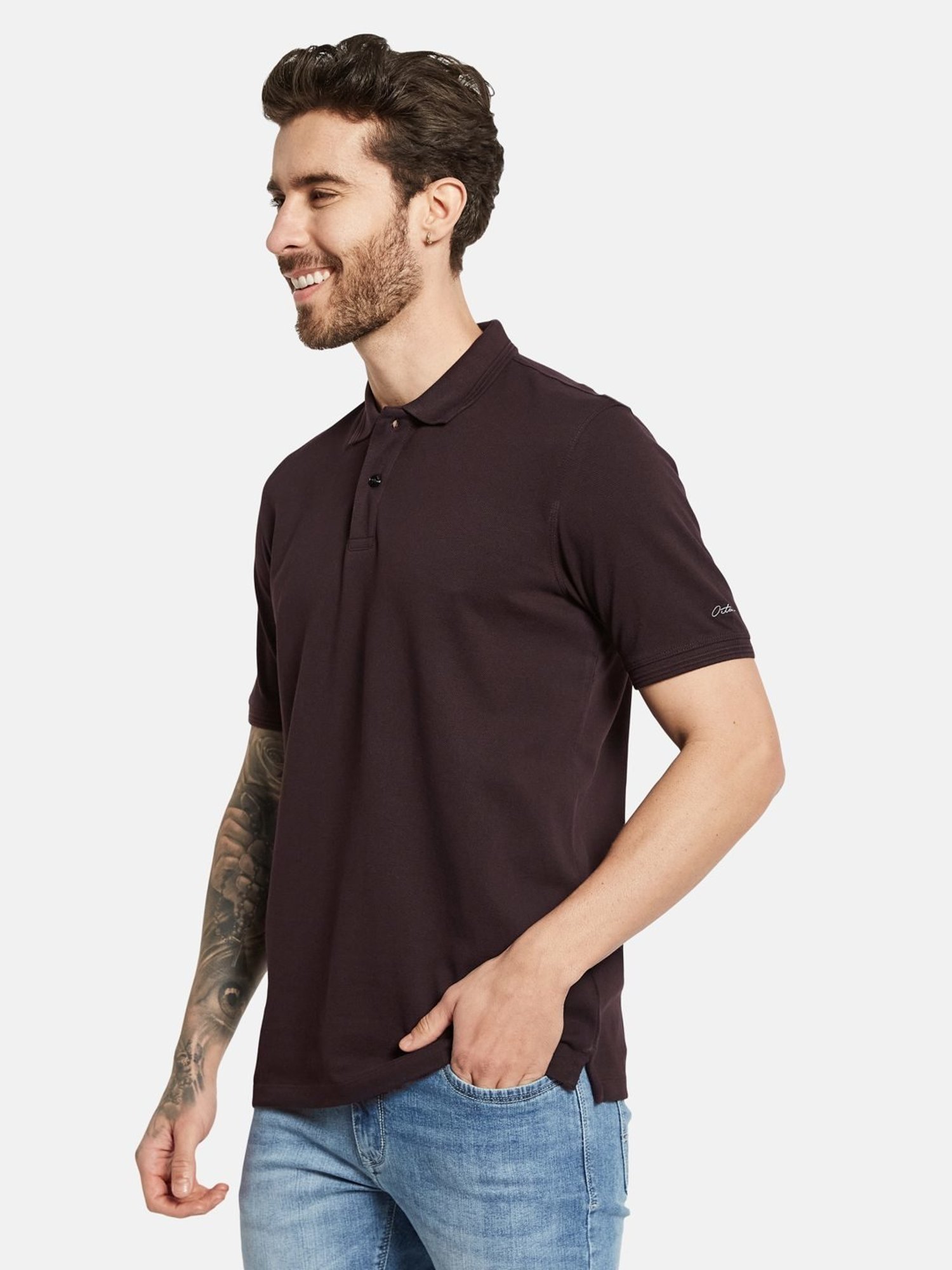 Octave Dark Wine Cotton Regular Fit Polo T-Shirt
