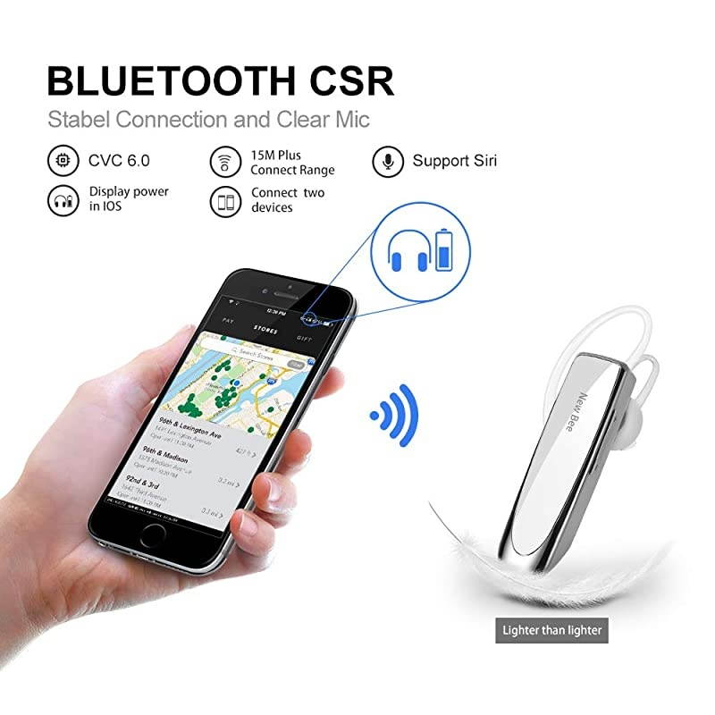 2 Pack  Bluetooth Earpiece V50 Wireless Handsfree Headset 24 Hrs Driving Headset 60 Days Standby Time with Noise Cancelling Mic Headsetcase for iPhone Android Laptop Truck DriverWhite