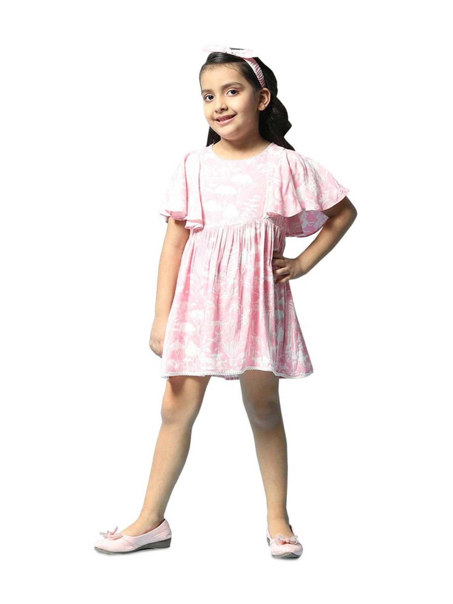 Biba Girls Pink Printed Dress with Headband