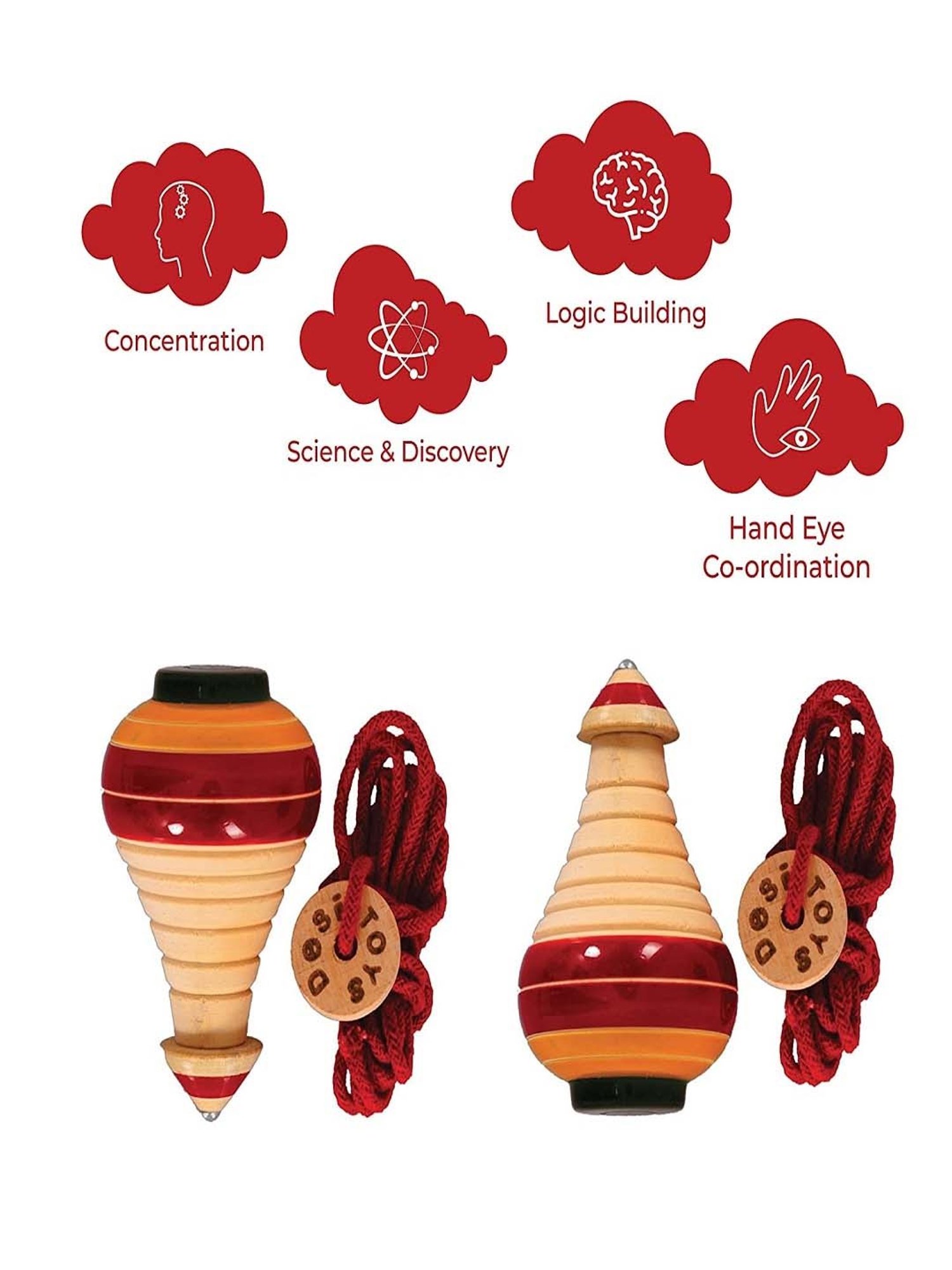 Desi Toys Kids Multicolor Wooden Spinning Top (Pack of 2)