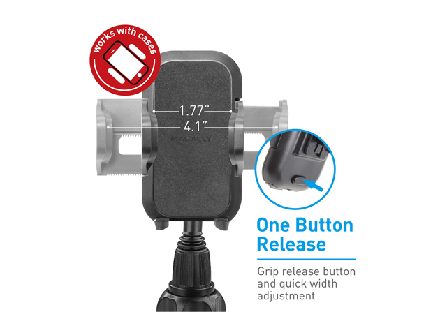 Macally Black Adjustable Automobile Cup Holder Mount for Cell Phones, Smartphones, GPS and PDA MCUPMP