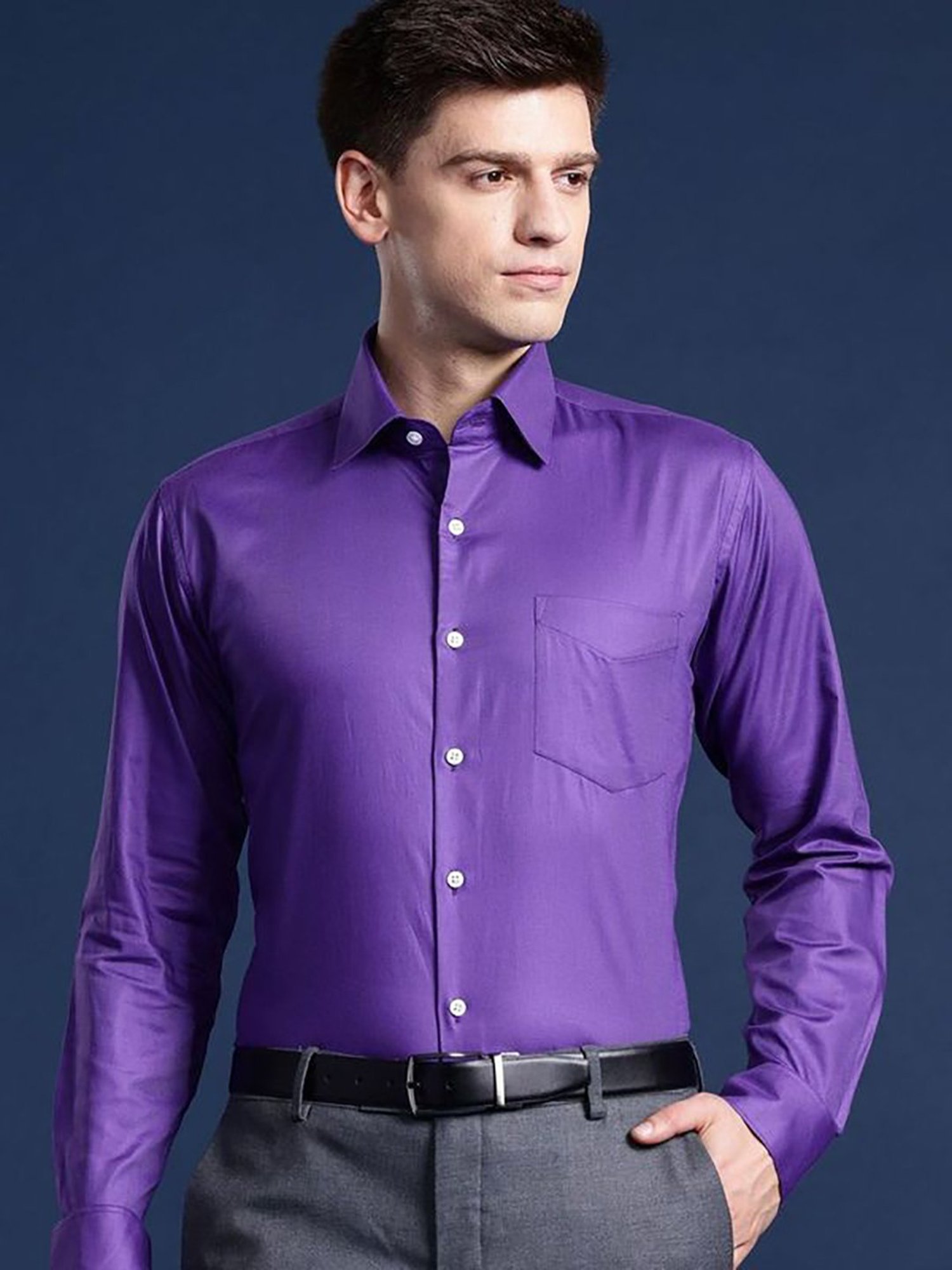 Hancock Purple Cotton Slim Fit Solid Shirts