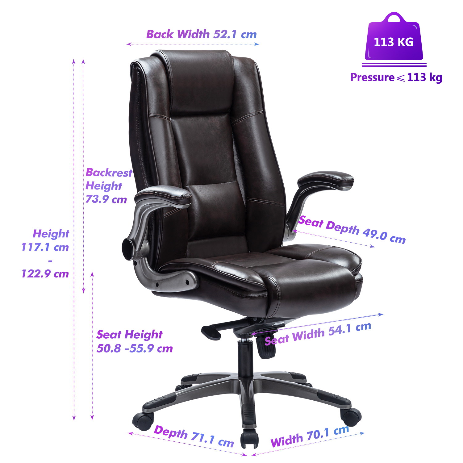 VANBOW High Back Executive Office Chair Comfortble- Ergonomic Bonded Leather Computer Work Desk Swivel Chair with Flip-up Arms, Adjustable Reclining Angle, Lumbar Support and Easy to Assemble,Black