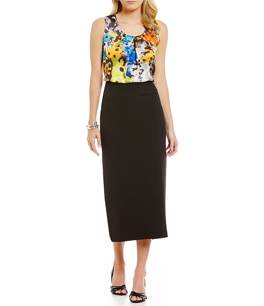 Kasper Stretch Crepe Column Midi Skirt