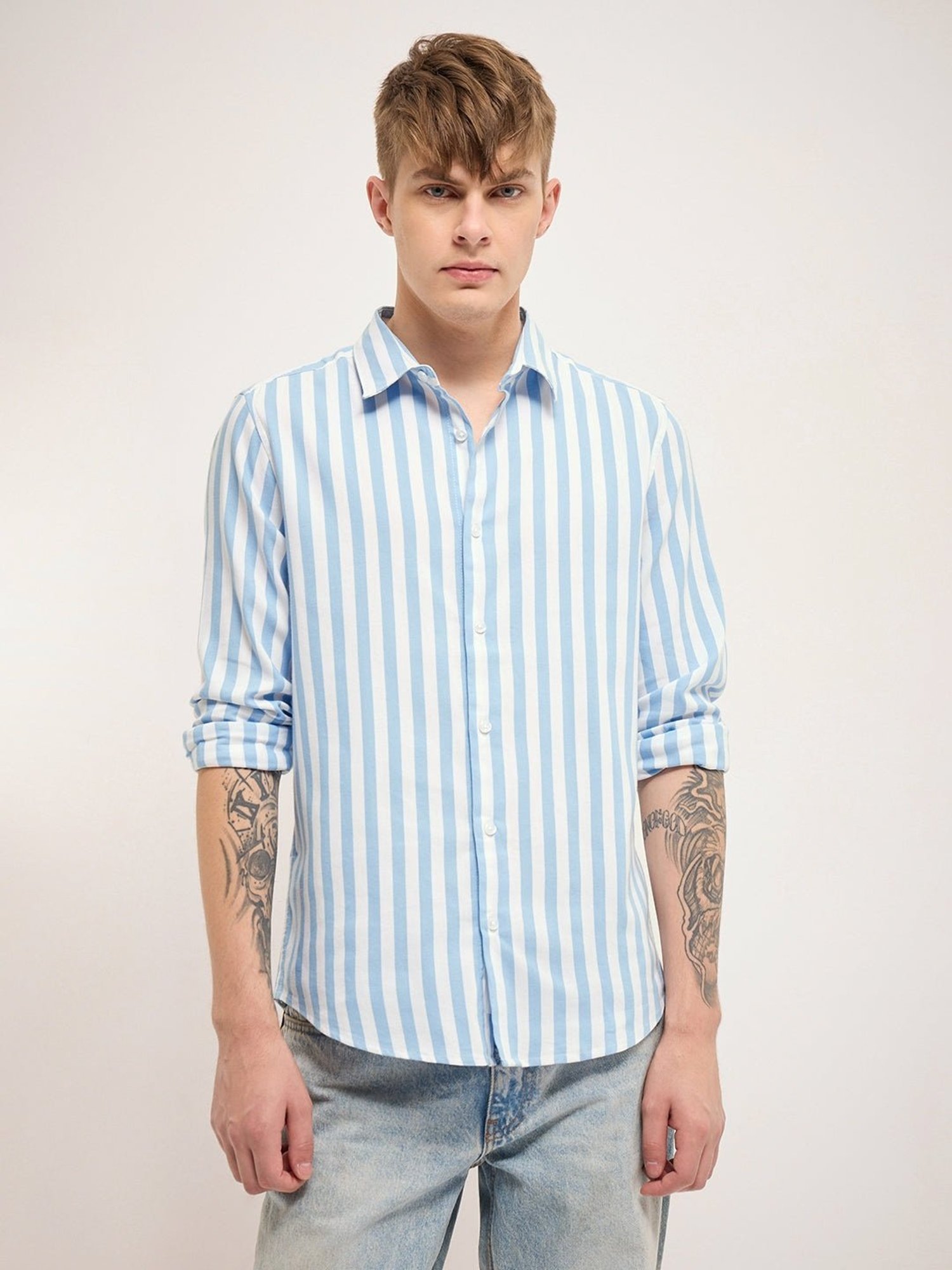 Kuons Avenue Cobalt Blue Slim Fit Denim Shirt