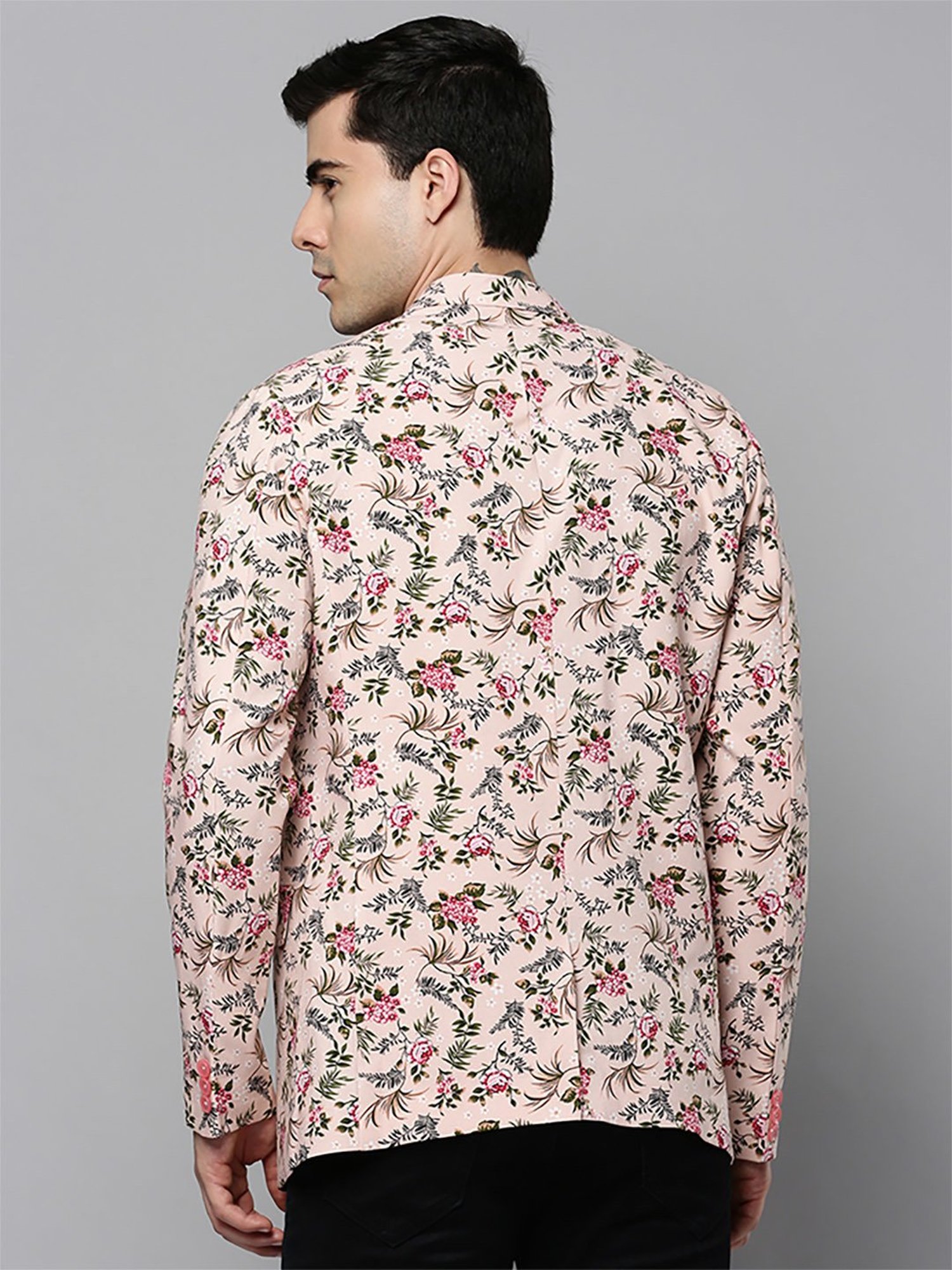 SHOWOFF Pink Cotton Slim Fit Floral Print Blazer