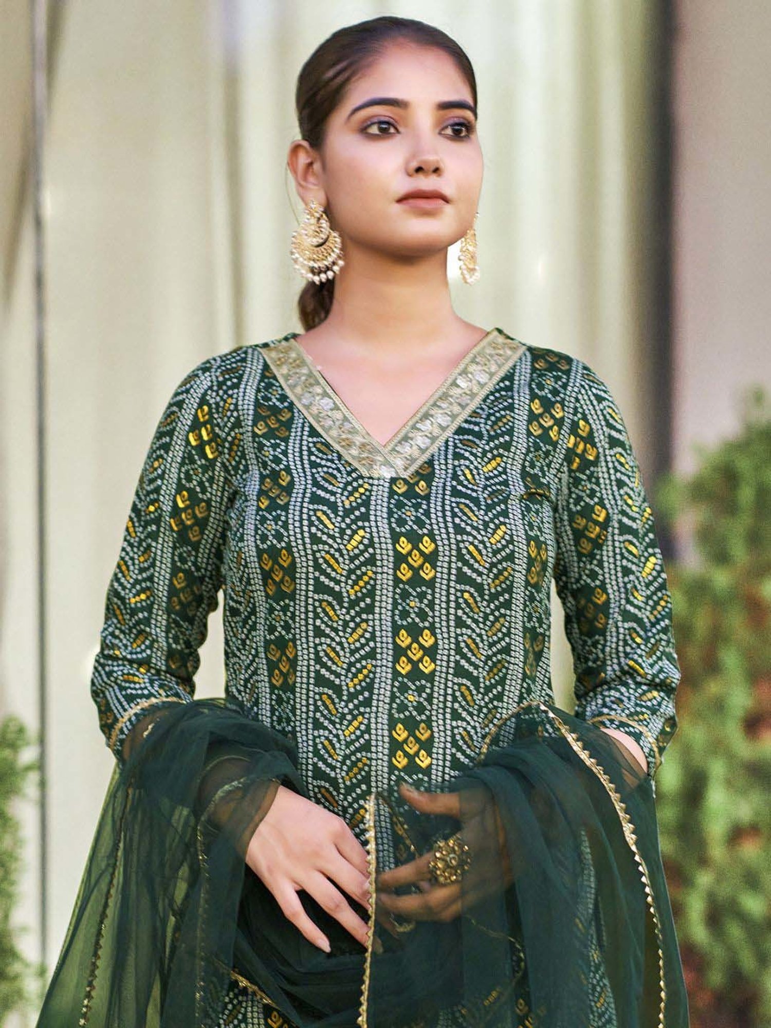 Skylee Green Cotton Printed Kurta Pant Set With Dupatta