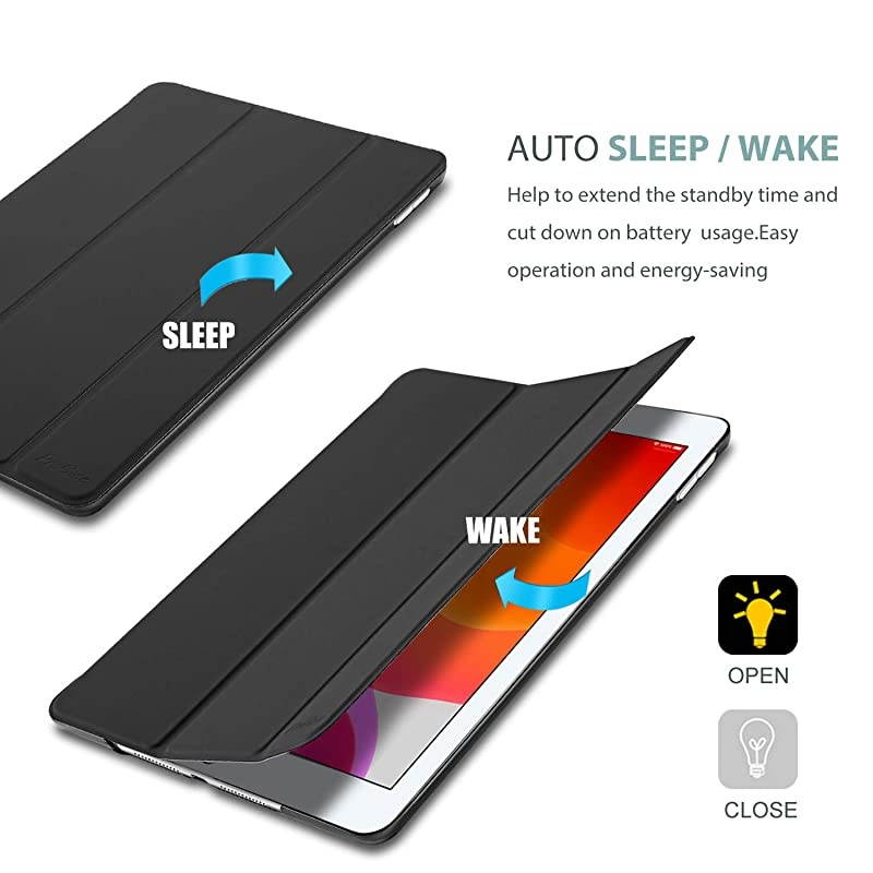 iPad 10.2 Case 2020 8th Generation / 2019 7th Generation Case with Tempered Glass Screen Protector, Slim Stand Hard Shell Protective Smart Cover for 10.2&rdquo; iPad 8 / iPad 7 -Black