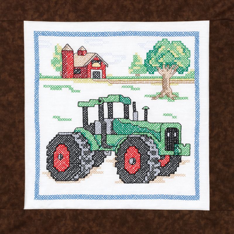 Janlynn Stamped Cross Stitch Quilt Blocks 15"X15" 6/Pkg-Tractor