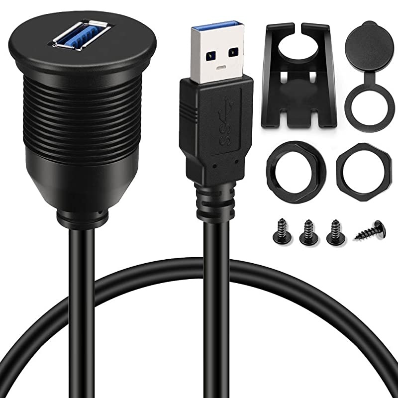 Single Port USB 30 Male to Female AUX Car Mount Flush Cable Waterproof Extension for Car Truck Boat Motorcycle Dashboard Panel 3ft