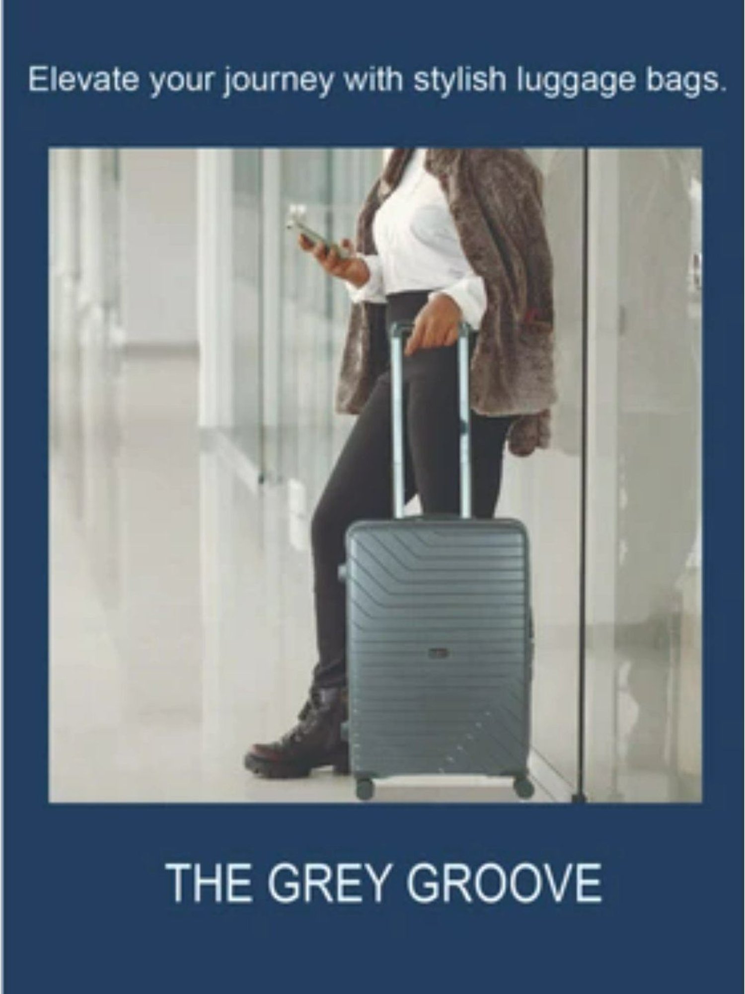 Carriall Grey 8 Wheel Medium Hard Checked Luggage - 46 cm