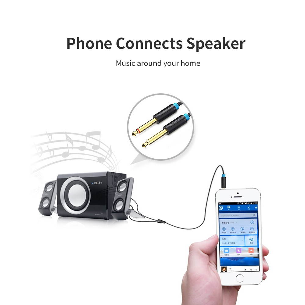 VENTION 3.5mm to Dual 6.5mm Audio Cable 3.5mm Male AUX to 6.35mm Splitter with Left and Right Soundtrack Switch for Phone Amplifier Speaker Stereo 1m/3.28ft Black