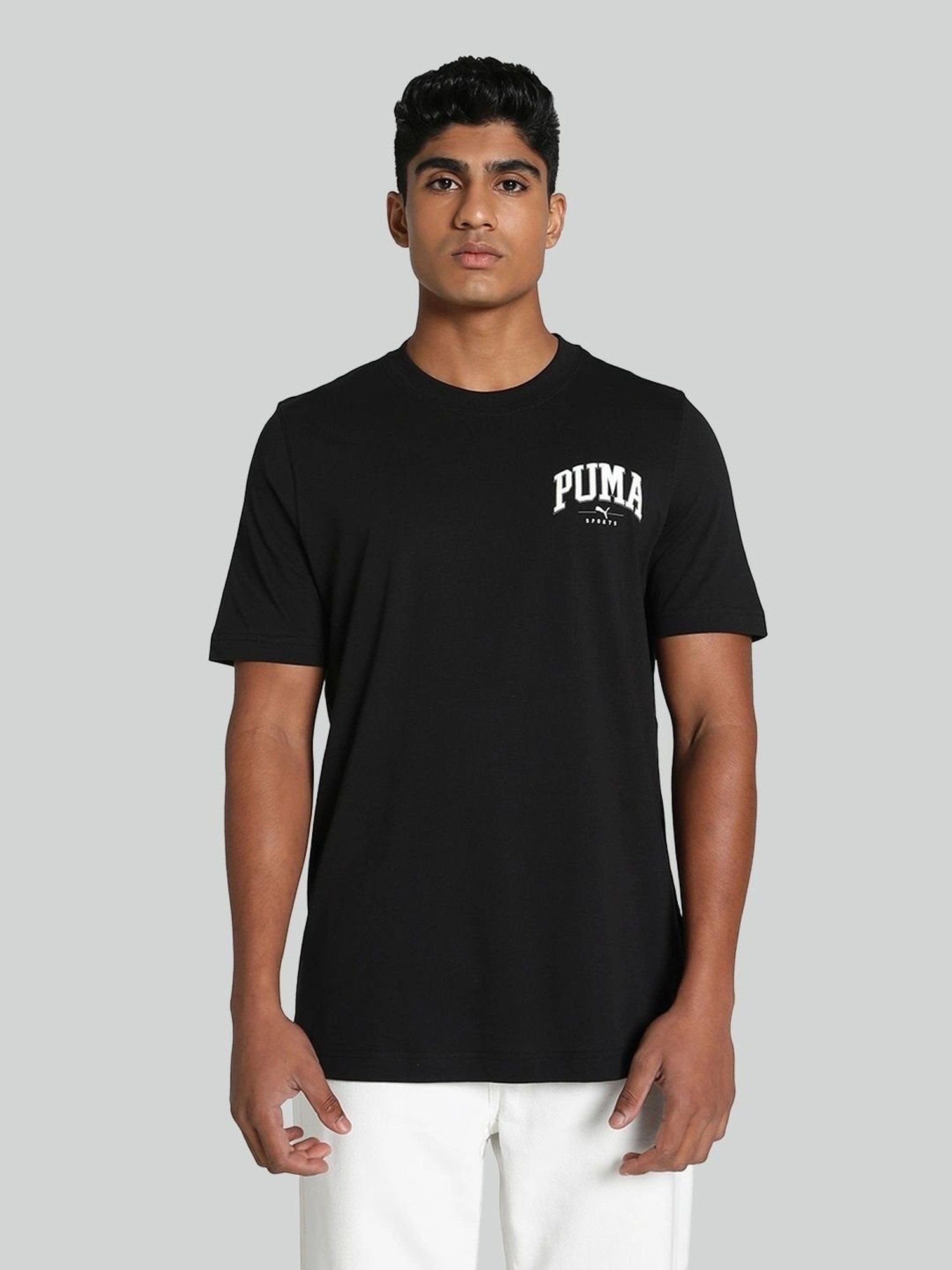 Puma Black Cotton Regular Fit Printed T-Shirt