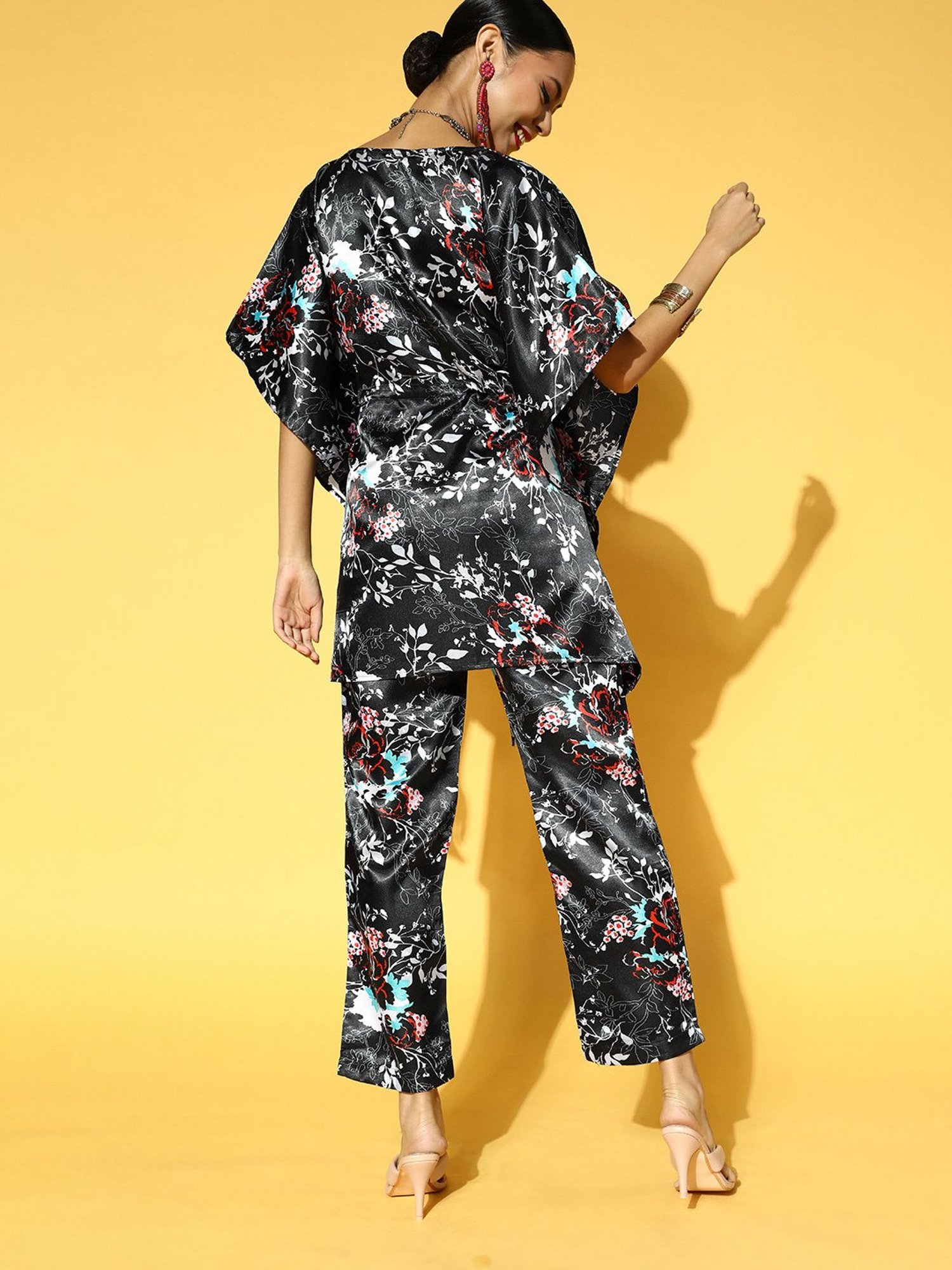 PANIT Black Printed Kaftan Kurta Pant Set