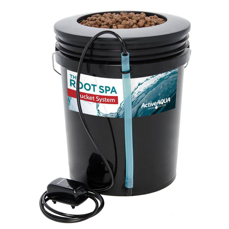 Active Aqua RS5GALSYS Root Spa 5 Gallon Hydroponic Bucket Deep Water Culture Grow Kit System with Multi-Purpose Air Hose and Air Pump, Black, 2 Pack