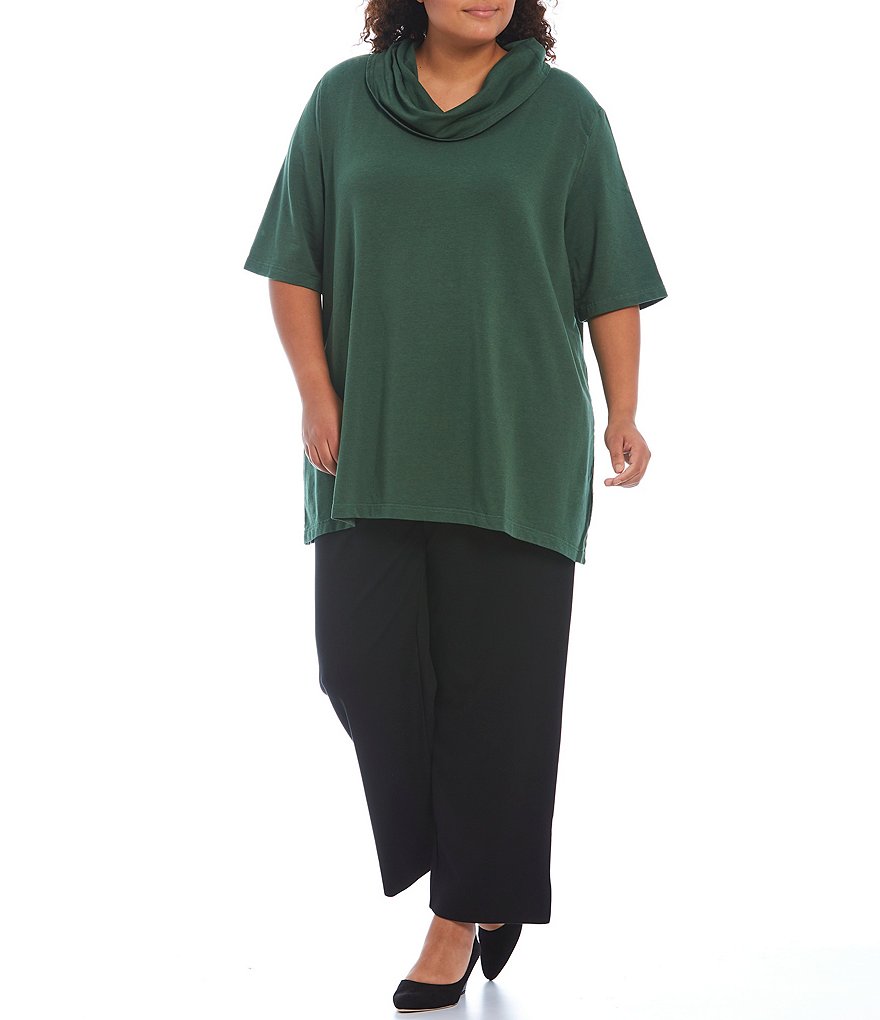 Bryn Walker Plus Size Enola Bamboo French Terry Elbow Sleeve Cowl Neck Tunic