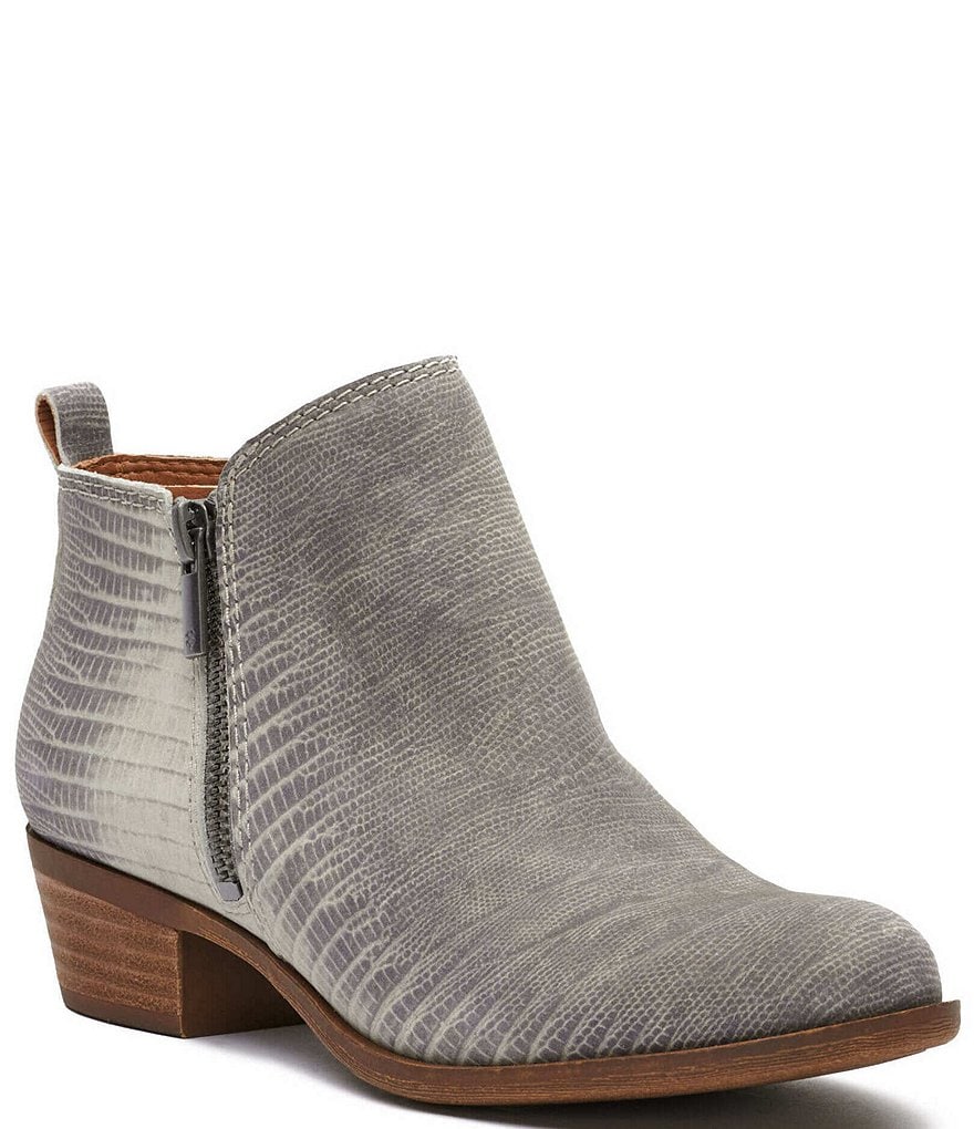 Lucky Brand Basel Printed Leather Side Zip Block Heel Ankle Booties
