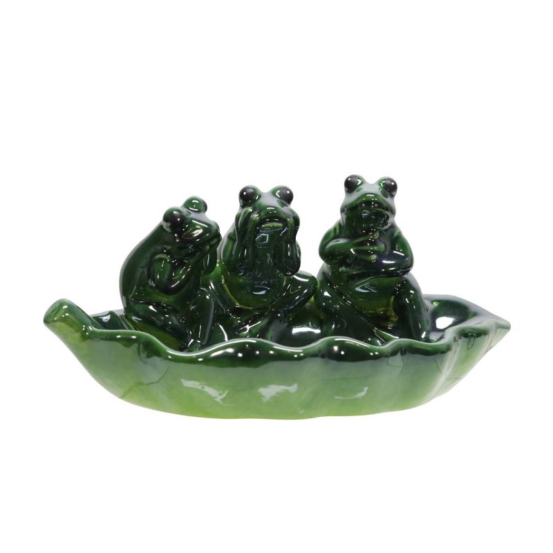 12" Ceramic Frog Trio Bird Feeder Green - Sagebrook Home