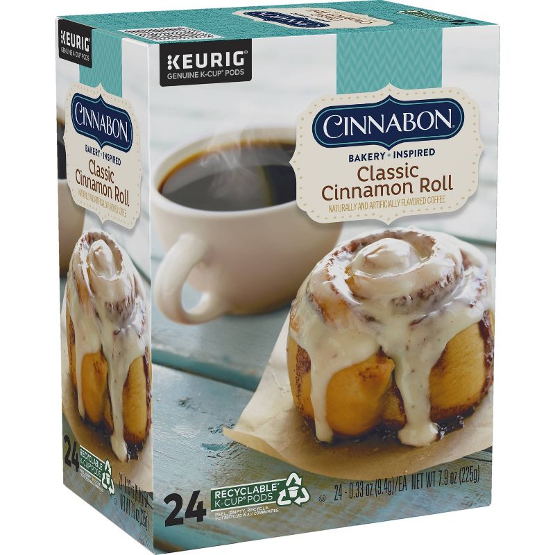 24ct Cinnabon Classic Cinnamon Roll Keurig K-Cup Coffee Pods Flavored Coffee Light Roast