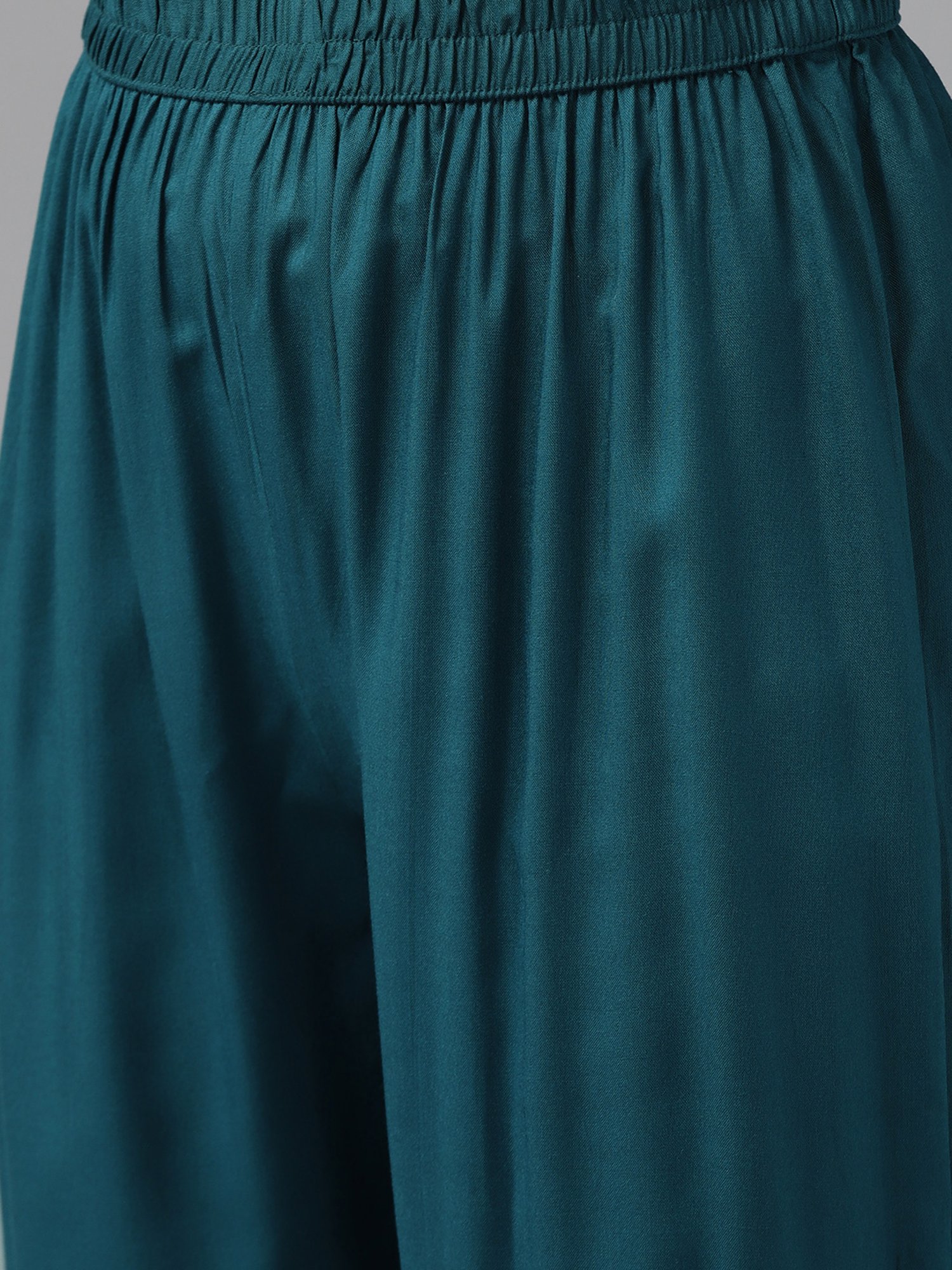 Yufta Teal Blue Embroidered Kurta Palazzo Set