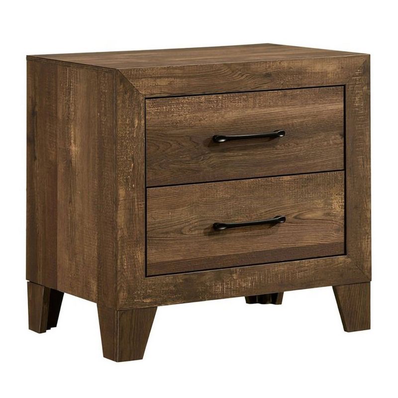 2 Drawer Rustic Wooden Nightstand with Grain Details Brown - Benzara