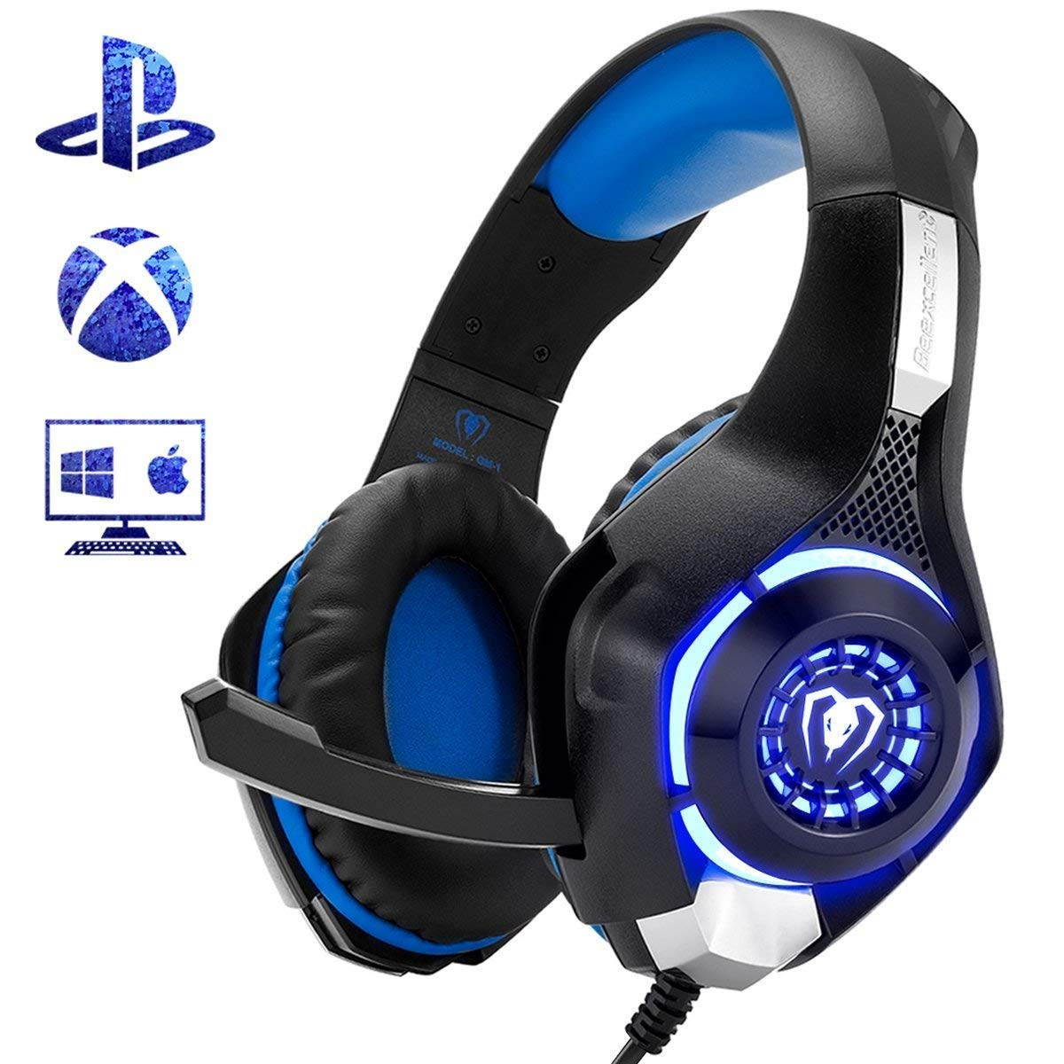 Beexcellent GM-1  Gaming Headset for PS4 Xbox One PC Gaming Headphone with Crystal Stereo Bass Surround Sound, LED Lights & Noise-Isolation Microphone