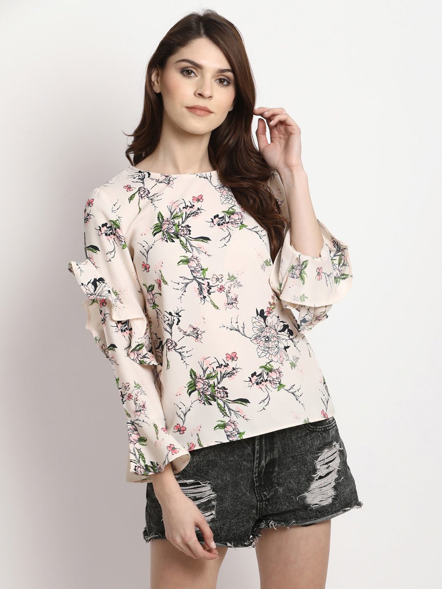 Marie Claire Beige Floral Print Top