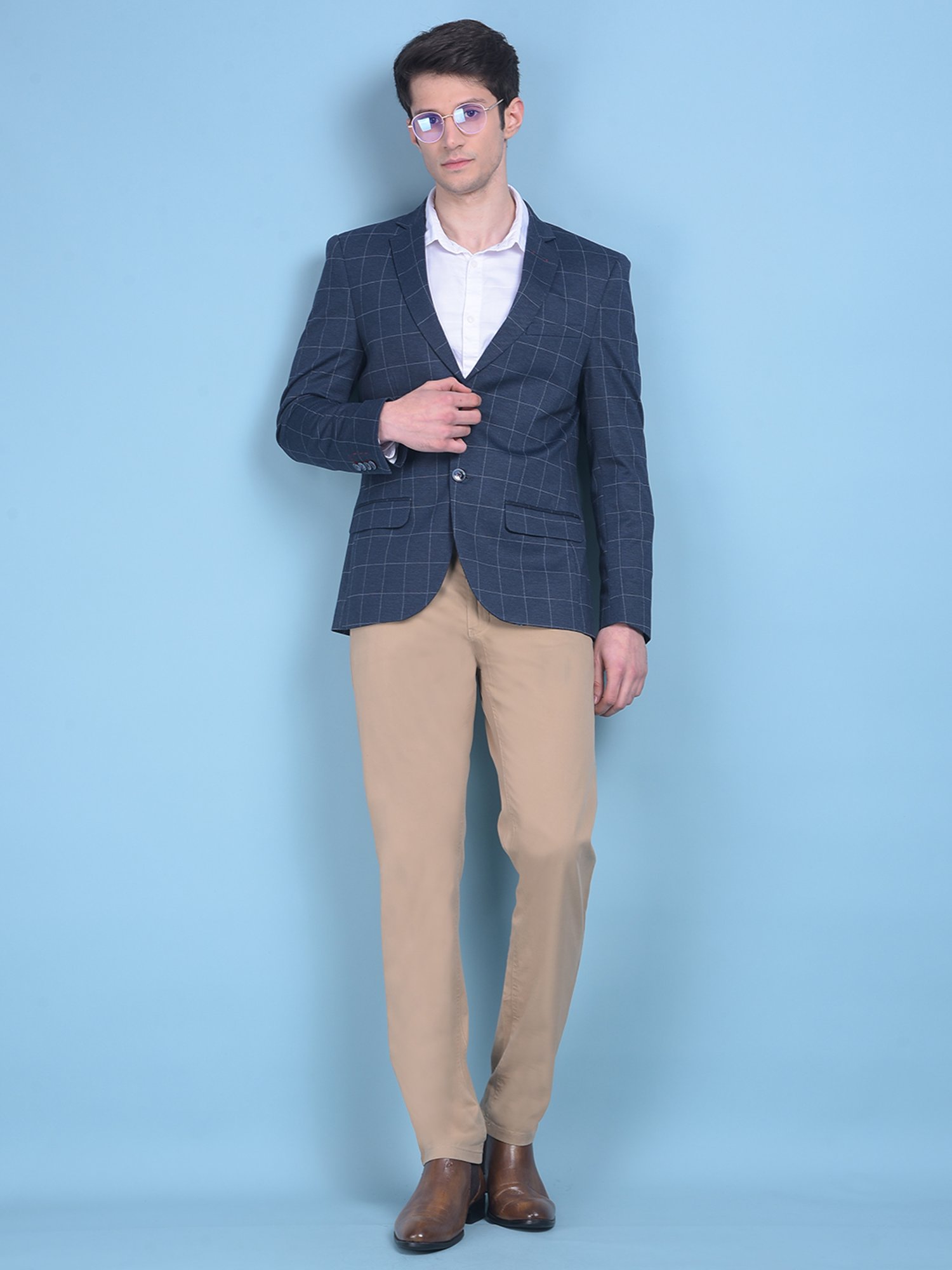 Crimsoune Club Navy Slim Fit Check Blazer