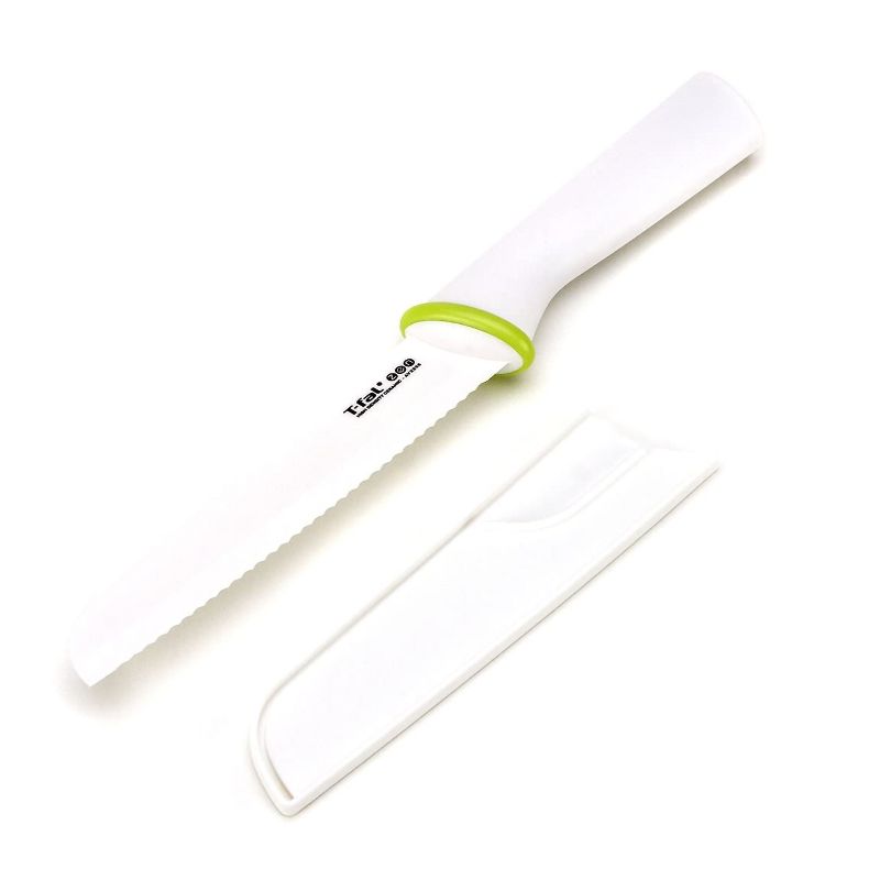 T-Fal Zen 84210 Ergonomic Sharp Ceramic 6 Inch Serrated Ceramic Utility Bread Knife with Protective Sheath and Ergonomic Handle, White (2 Pack)