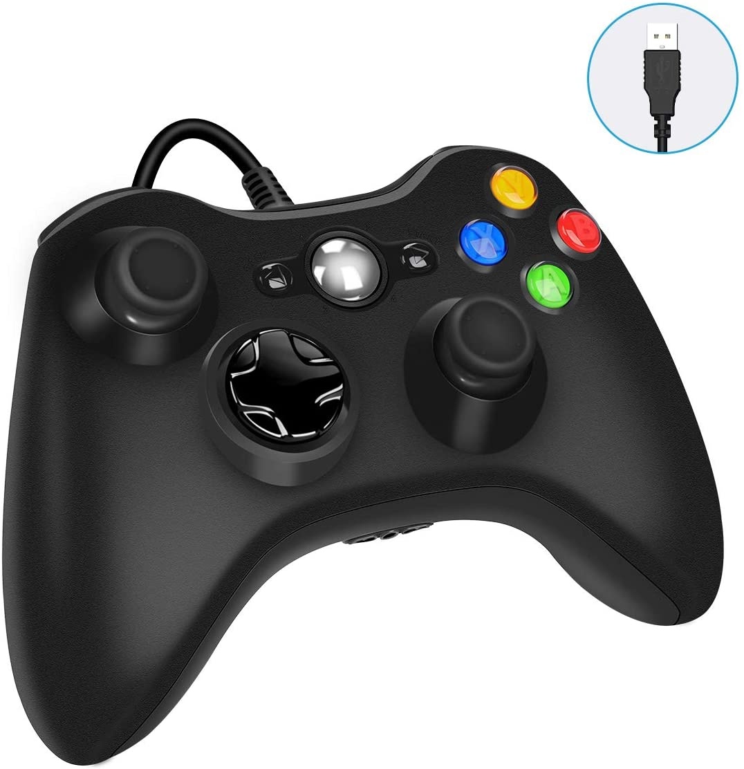 Xbox 360 Wired Game Controller USB Wired Gamepad Controller for Microsoft Xbox 360 PC Windows 7810 with Dual-Vibration Turbo Trigger Buttons (Black)
