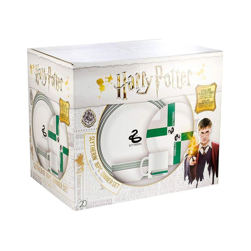 Seven20 Harry Potter 16 Piece Porcelain Dinnerware Set | Plates, Bowls Mugs | House Slytherin